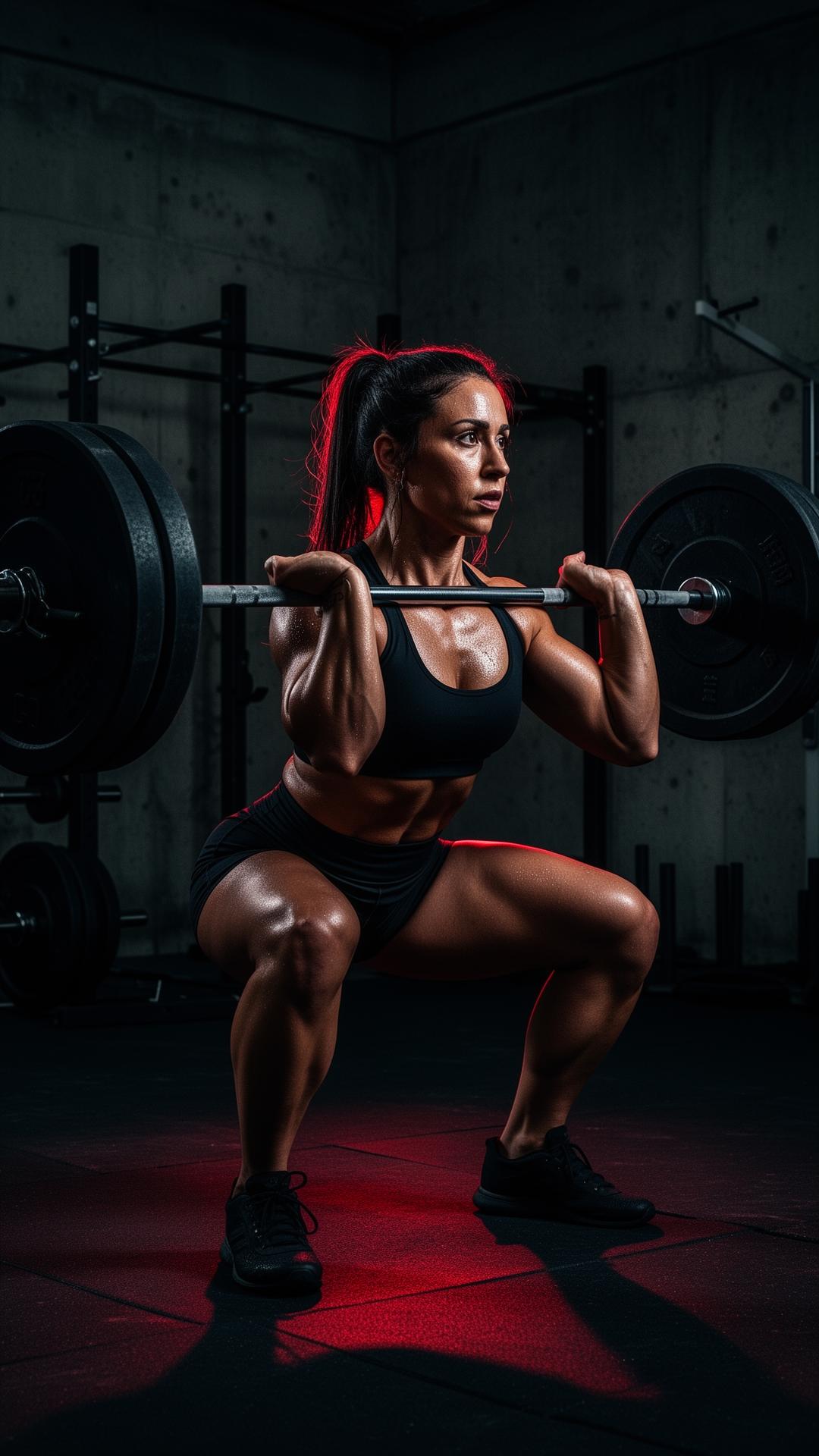 Mulher em treino pesado